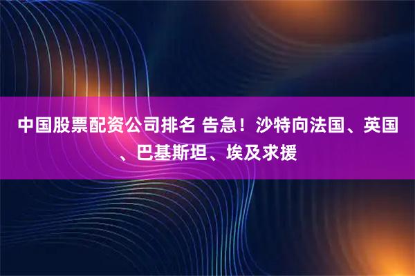 中国股票配资公司排名 告急!沙特向法国、英国、巴基斯坦、埃及求援